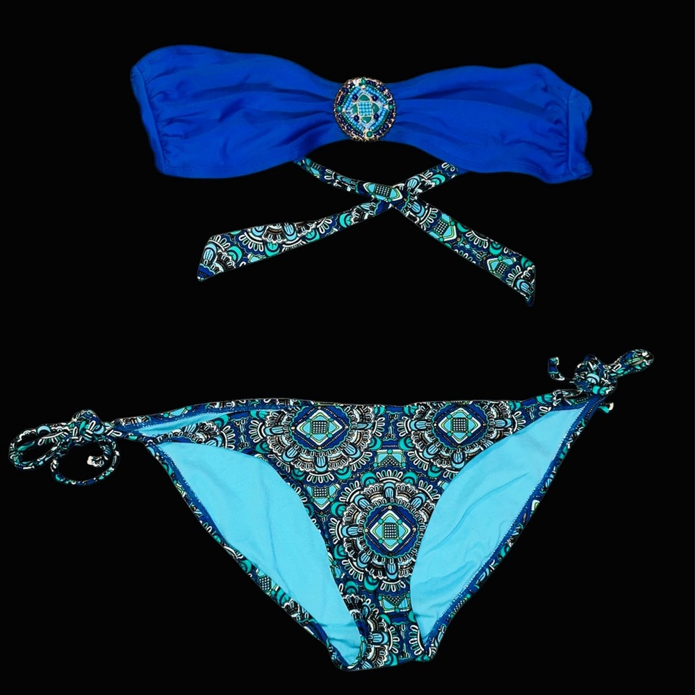 Vintage Xhilaration Turquoise Bikini with Green and Blue Beaded Accents szL/M